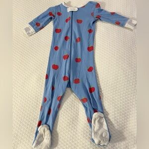 The Beaufort Bonnet Company Blue and Red Apple Print Footie